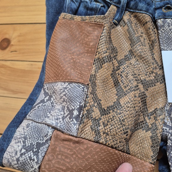 Frame Denim Blue Jeans with Leather and Snake Print Accents - Picture 4 of 16